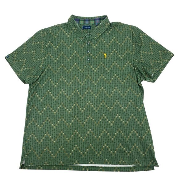 William Murray Mens Size XXL Green Golf Polo Beer Mug Print Performance Stretch - Picture 1 of 16